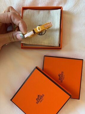 Hermes Pink and Gold Enamel Clic H Bracelet